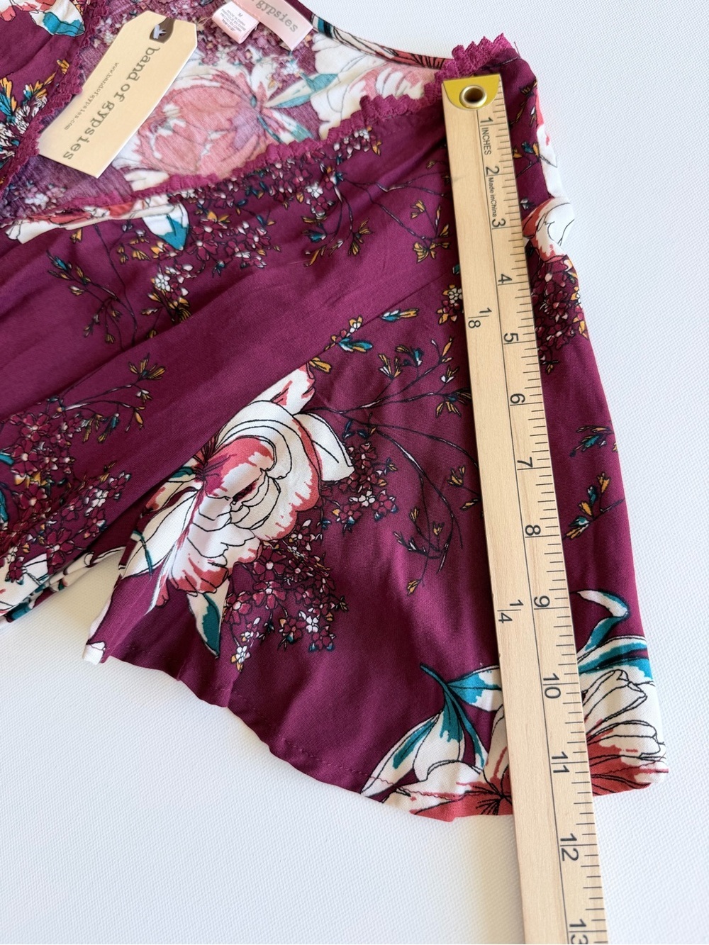 NWT Band of Gypsies Burgundy Floral High-Low Wrap Dress Medium - Picture 9 of 10